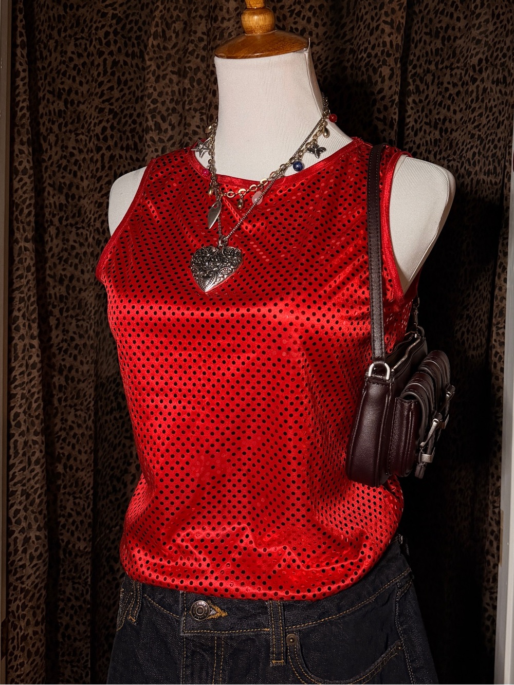 Red Sequin Sleeveless Top